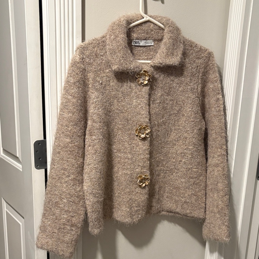 Zara Knit Jacket Sweater with Flower Buttons